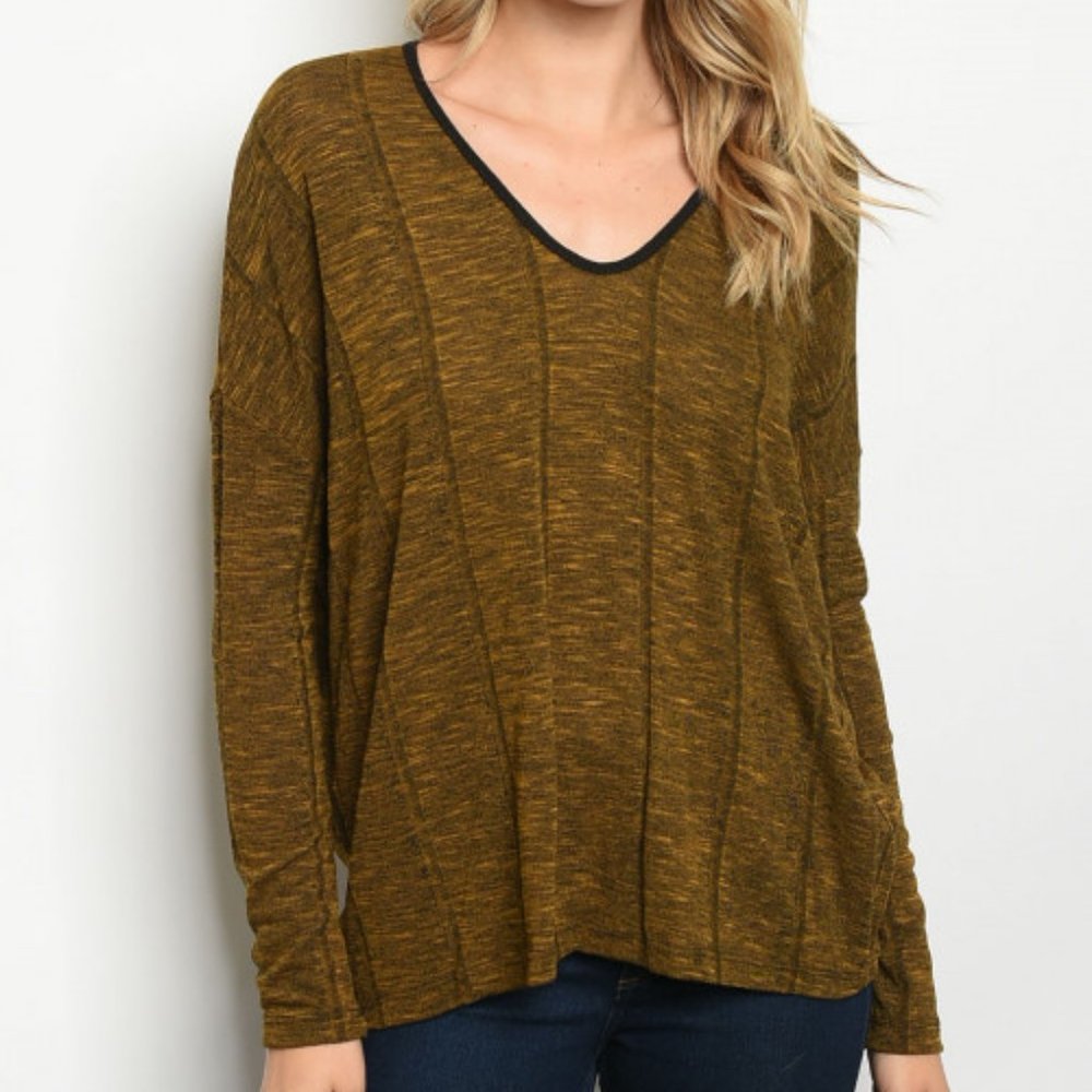 MUSTARD ELECTRIC LONG SLEEVE V-NECK TUNIC TOP